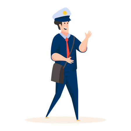 Post officer carrying bag  Illustration