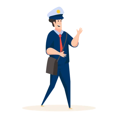 Post officer carrying bag  Illustration