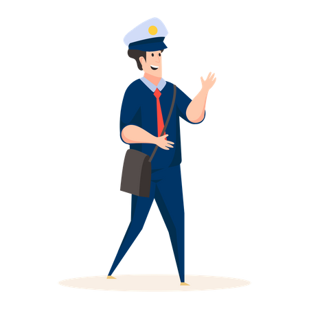 Post officer carrying bag  Illustration