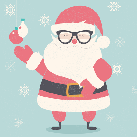 Cartão postal de feliz Natal com Papai Noel hipster usando óculos  Ilustração