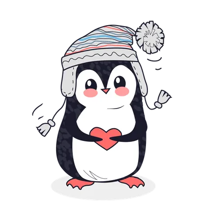 Postal Navidad Felices Fiestas Pingüino y Liebre  Ilustración