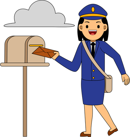 Postbotin wirft Briefe in Briefkasten  Illustration