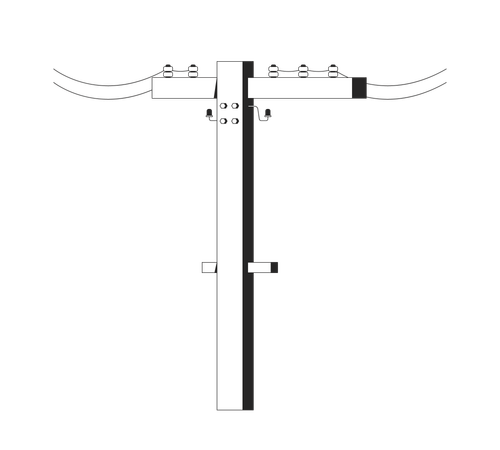 Poste de servicio eléctrico con cables, objeto de línea 2D en blanco y negro  Ilustración