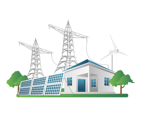 Poste eléctrico de panel solar para el hogar.  Ilustración