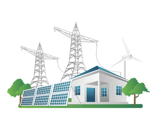 Poste eléctrico de panel solar para el hogar.  Ilustración