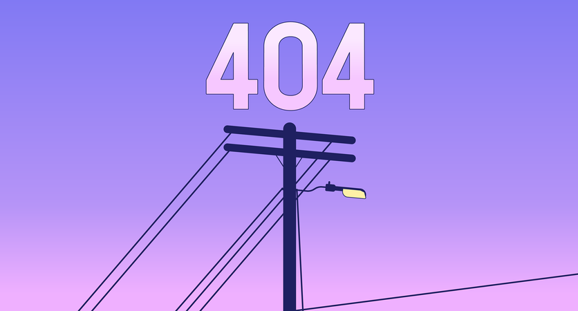 Mensagem flash de erro 404 do pôr do sol do poste telefônico  Ilustração