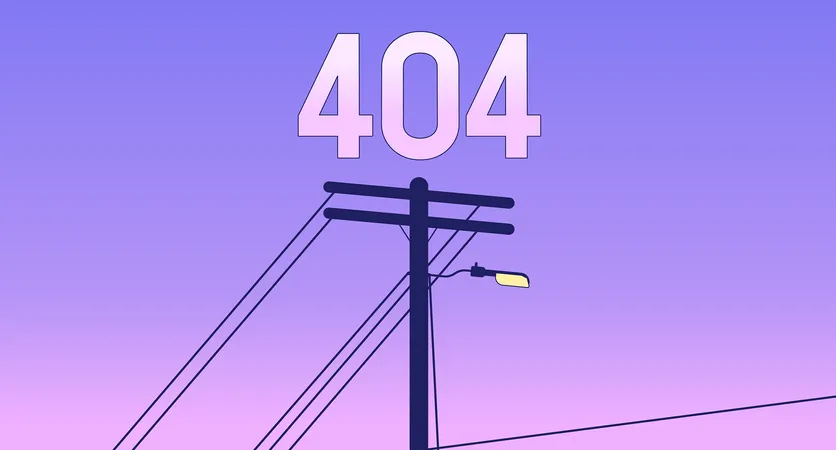 Mensagem flash de erro 404 do pôr do sol do poste telefônico  Ilustração