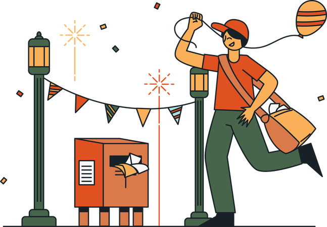 Postman Celebrating Party  Illustration