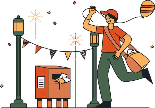 Postman Celebrating Party  Illustration