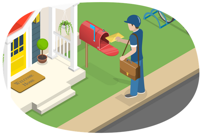 Postman delivering letters  Illustration