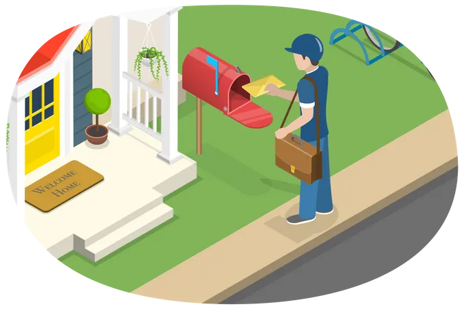 Postman delivering letters  Illustration