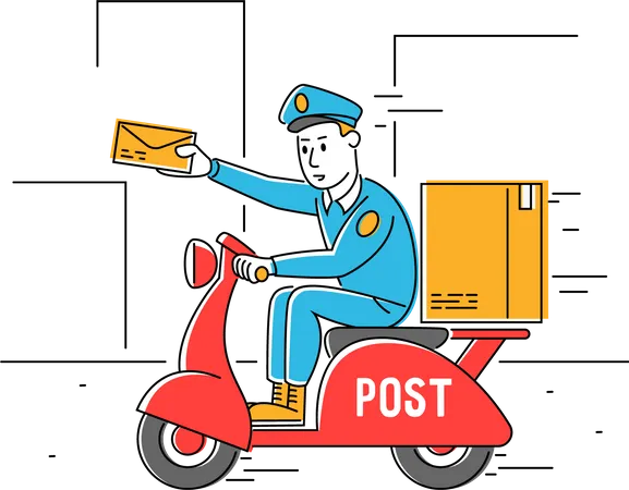 Postman delivering parcel through scooter  Illustration