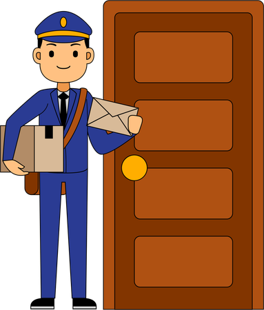 Postman delivers letter at home  Illustration