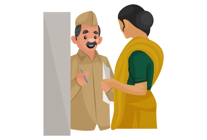 Postman giving letter to woman  Illustration