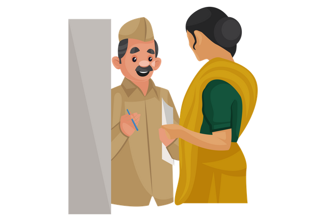 Postman giving letter to woman  Illustration