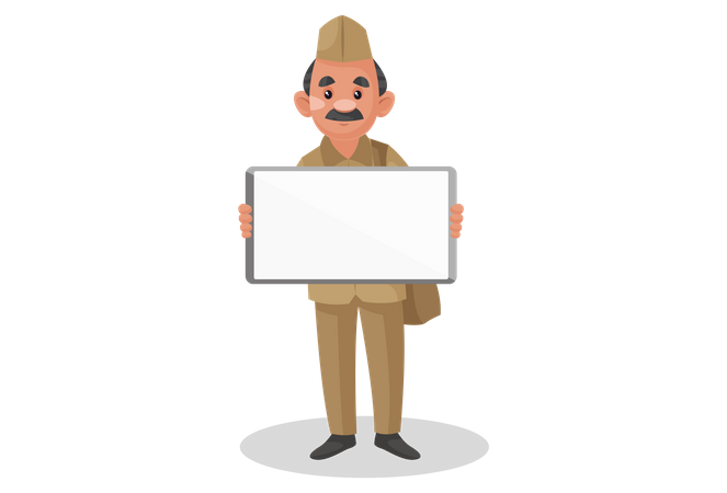 Postman holding blank board in his hand Illustration