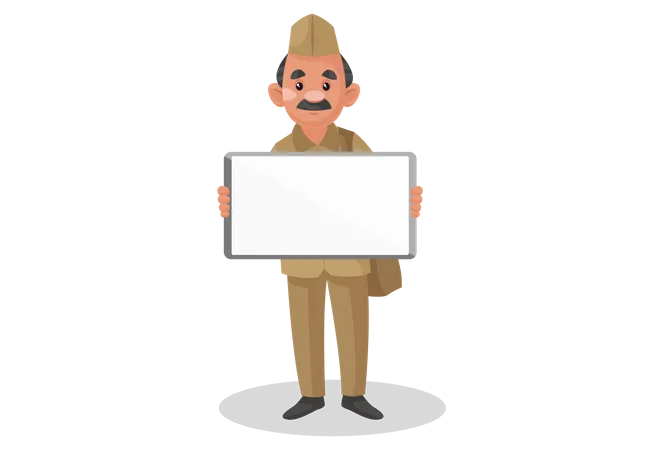Postman holding blank board in his hand  Illustration