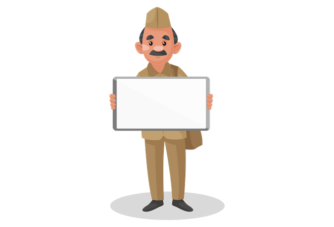 Postman holding blank board in his hand  Illustration