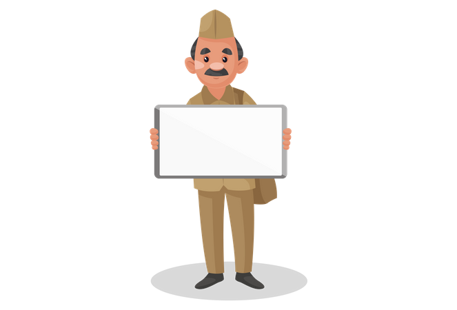 Postman holding blank board in his hand  Illustration