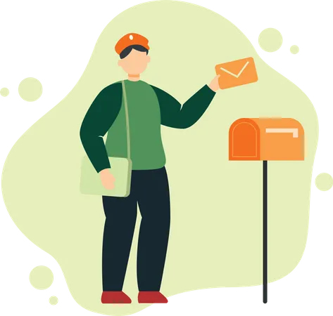 Postman Holding Envelope with Letter Illustration