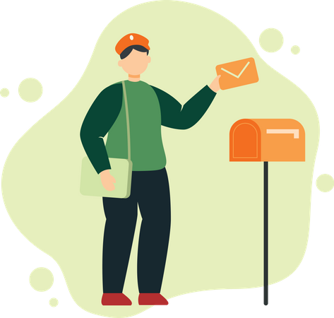 Postman Holding Envelope with Letter  Illustration