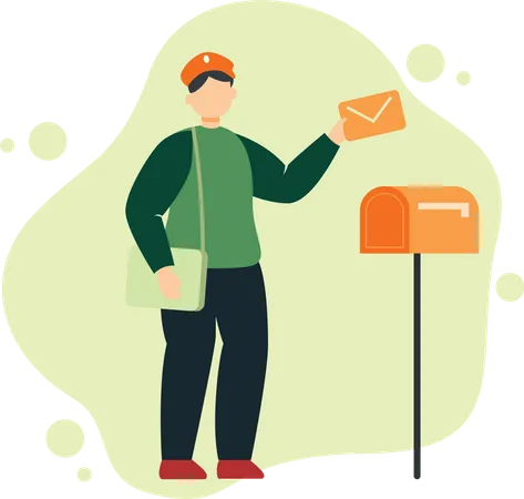 Postman Holding Envelope with Letter  Illustration