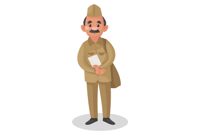 Postman holding letter in his hand  Illustration