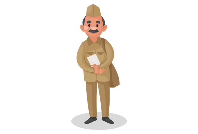 Postman holding letter in his hand  Illustration