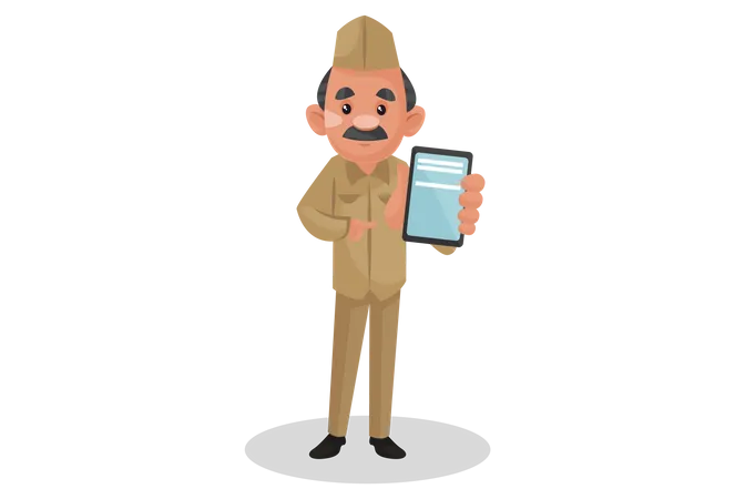 Postman holding mobile  Illustration