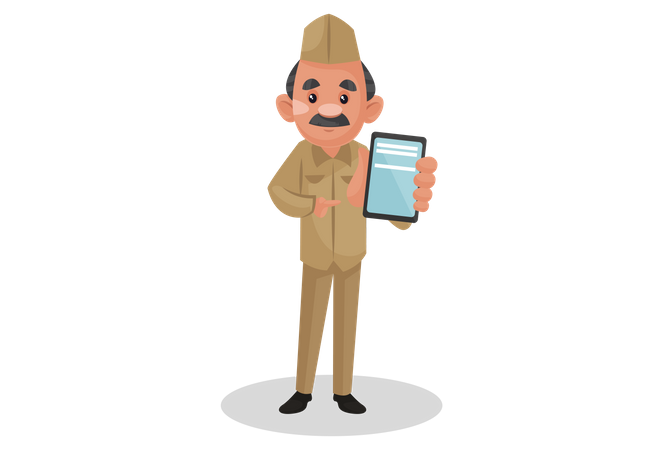 Postman holding mobile  Illustration
