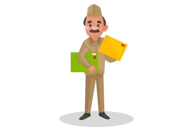 Postman holding postcard in his hand  Illustration