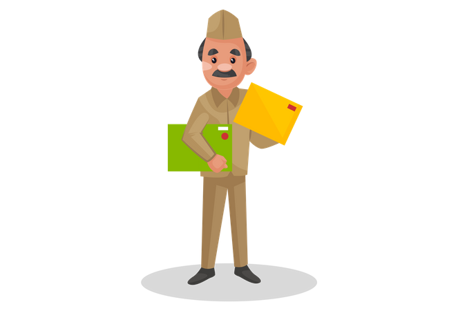 Postman holding postcard in his hand  Illustration