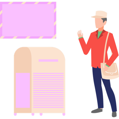 Postman is standing in front of mailbox  Illustration