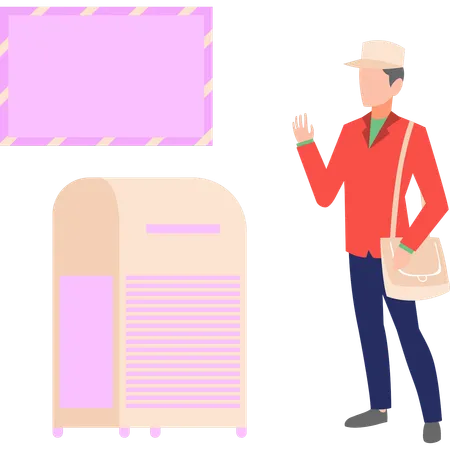 Postman is standing in front of mailbox  Illustration