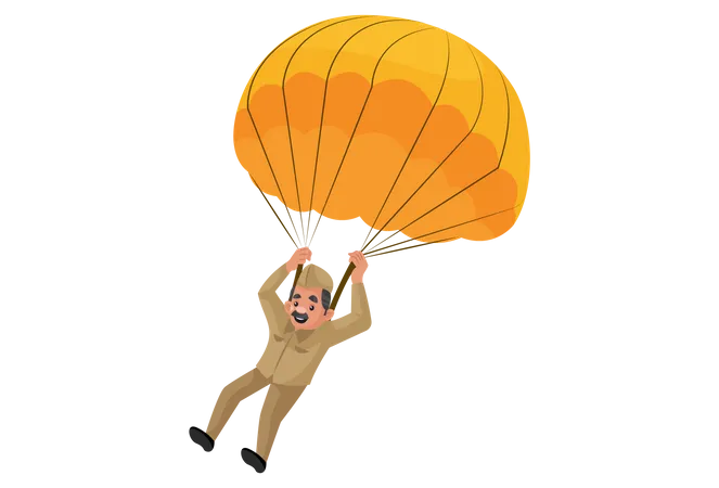 Postman landing using parachute  Illustration