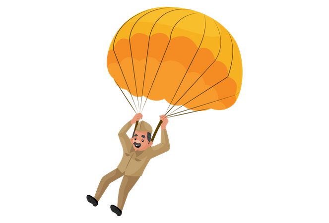 Postman landing using parachute  Illustration