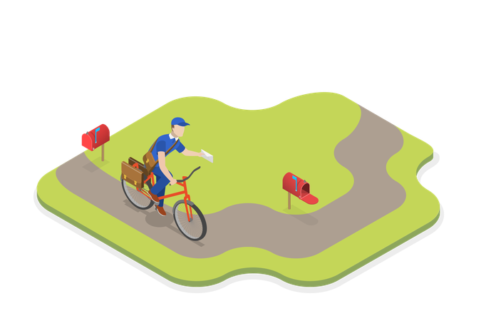 Postman on Bike  Illustration