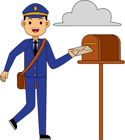 Postman posting letters in letter box  Illustration