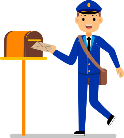 Postman putting letter in mailbox Illustration