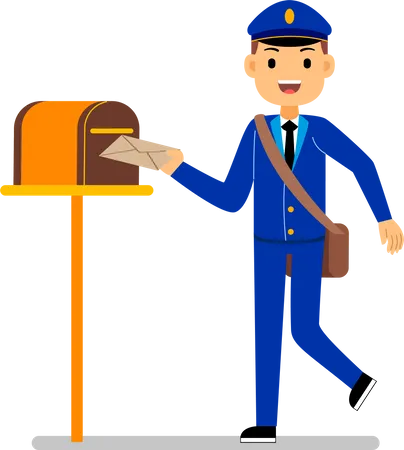Postman putting letter in mailbox  Illustration