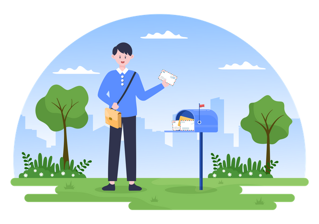 Postman putting letter in mailbox Illustration