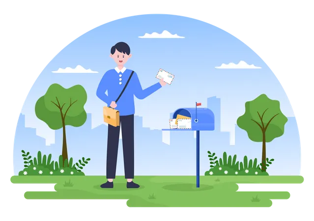 Postman putting letter in mailbox  Illustration