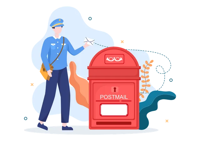 Postman putting mail in postbox Illustration