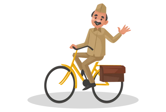 Postman riding bicycle  イラスト
