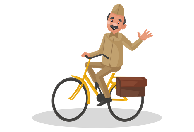 Postman riding bicycle  Illustration