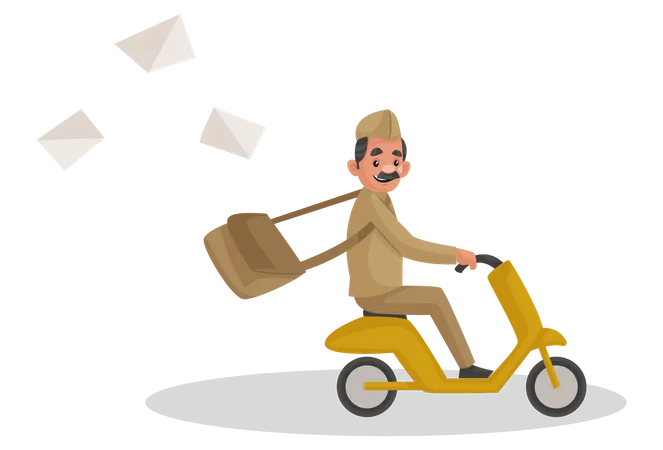 Postman riding bike  Illustration
