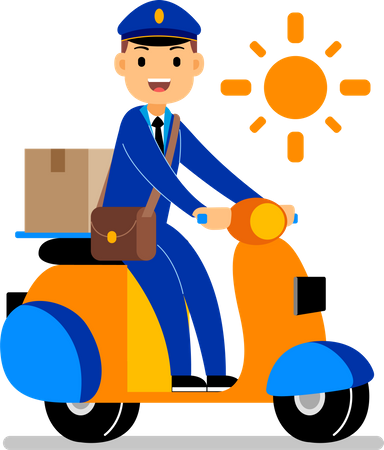 Postman riding scooter Illustration