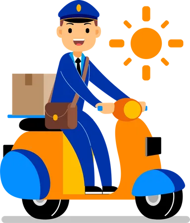 Postman riding scooter  Illustration