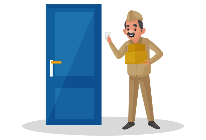 Postman ringing doorbell  Illustration