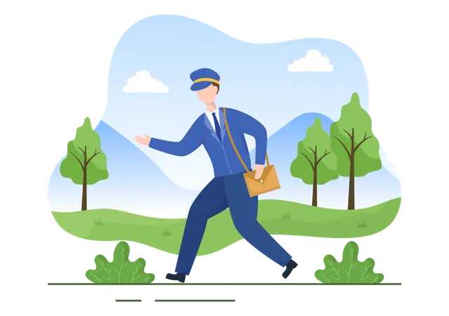 Postman running Illustration